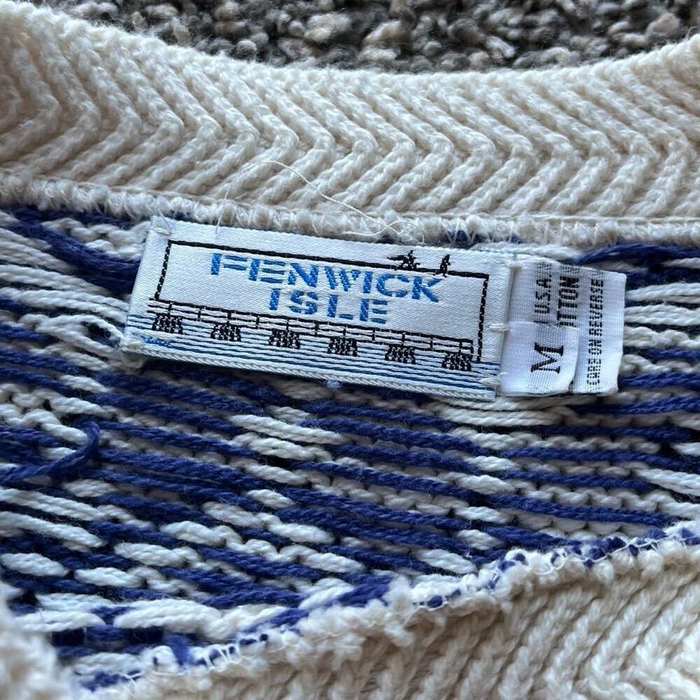 Vintage Penwick Isle Aran Sweater Mens M White Geometric Retro Eclectic Grandpa - Picture 3 of 8